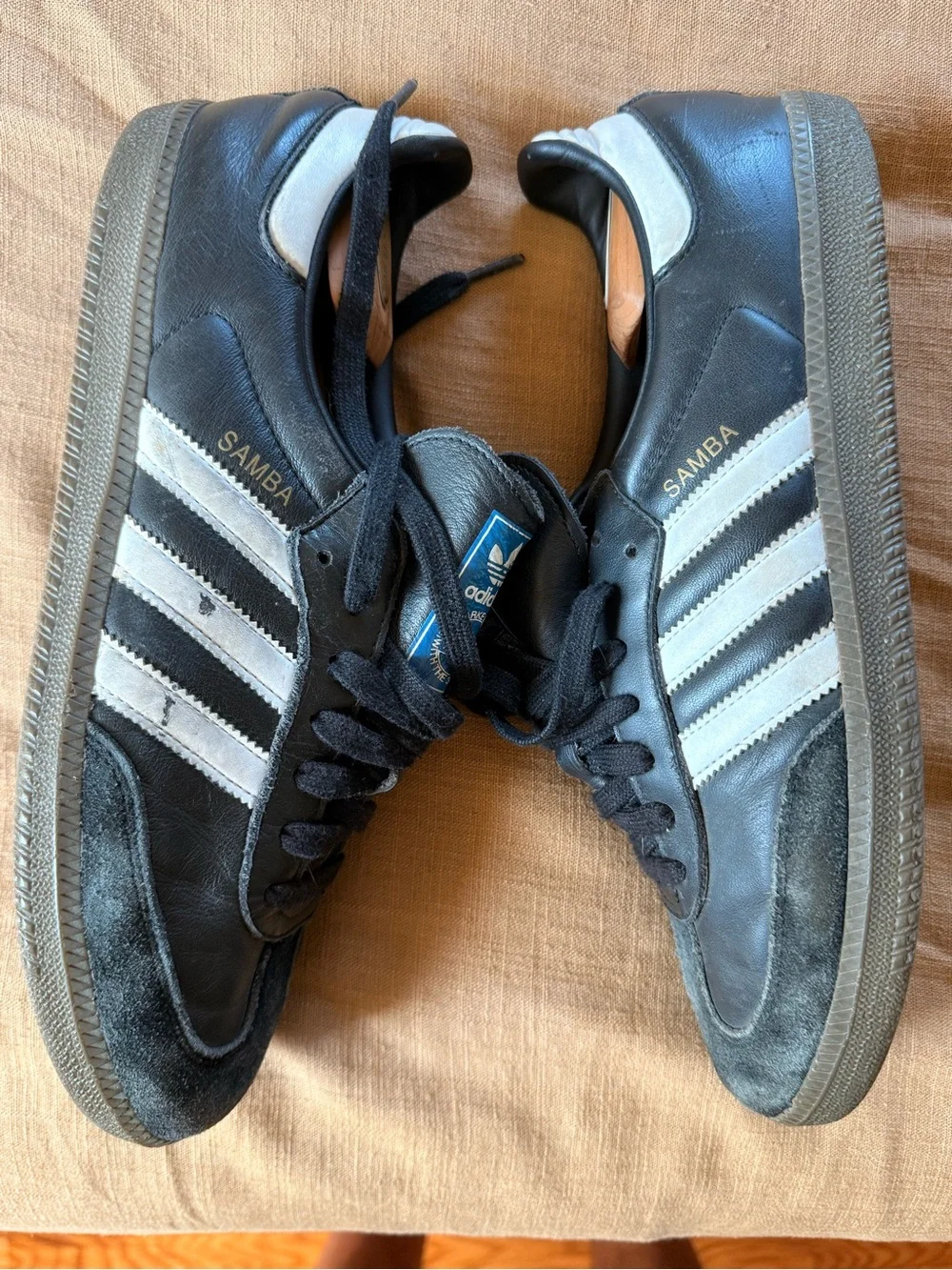 adidas Originals Black & White Samba Sneakers with Blue Tongue Label